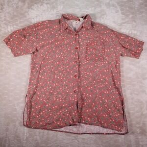 Women's Eddie Bauer Linen Button Up Shirt Sz Lg Paisley Short Sleeve
